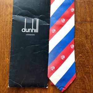 Dunhill London red blue white stripe logo tie